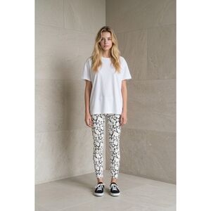 Zara Trafaluc Star Print Distressed Skinny Jeans White Black 2